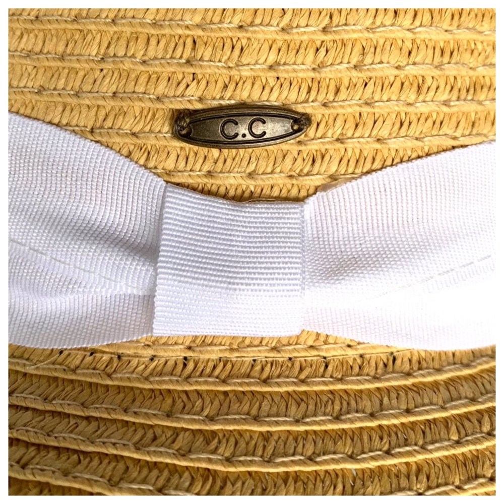 NWT C.C Straw Floppy Brim Sun Hat with lettering - Picture 3 of 9